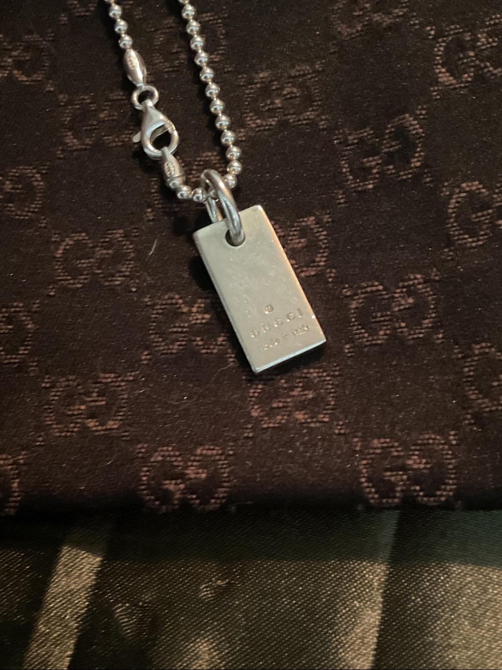 Gucci Sterling Silver Rectangular Tag Pendant Bracelet